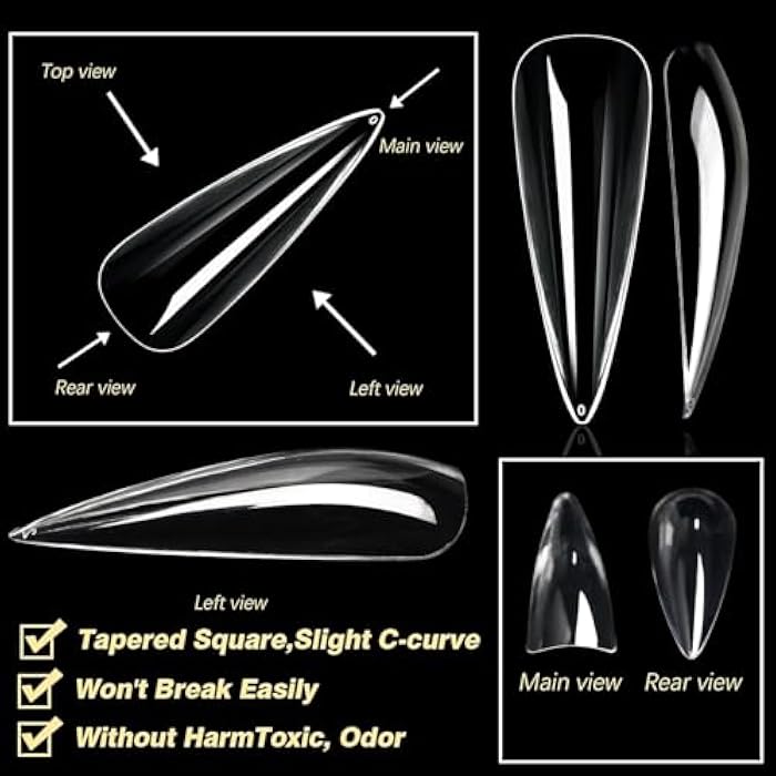 Long Stiletto Fake Nail Tips 500 Pcs Clear Acrylic Nails Full Cover Press on Nails for Nail Art Salon and Home DIY Quickly Extend Nails 12 Sizes - Image 3